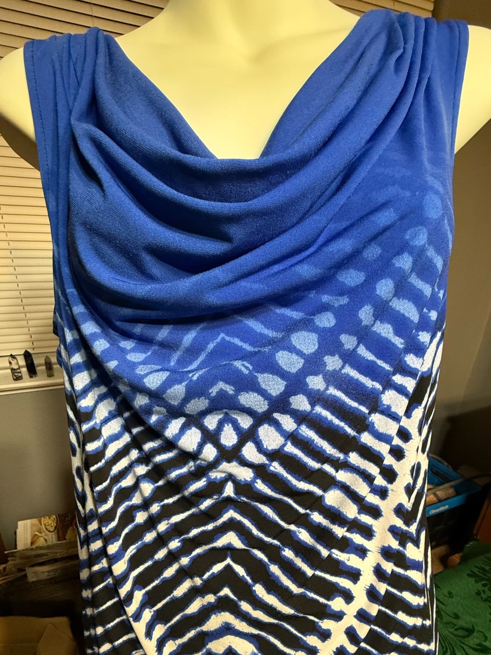 Blue Cowl Neck Sleeveless Patterned Top Calvin Klein